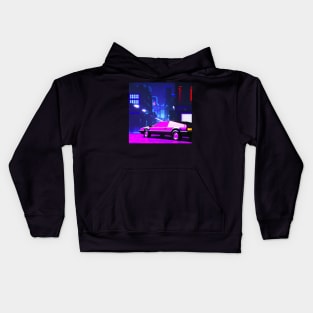 Boxy sports car in night city Kids Hoodie